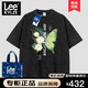 Leekylze官方品牌旗艦聯(lián)名短袖t恤男純棉寬松港風做舊水洗奧萊情侶休閑 黑色 XL