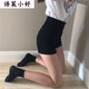 新款女緊身性感熱褲百搭包臀bf顯瘦黑色高腰牛仔褲超短褲潮 黑色短褲 M