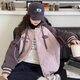 嚕 C女童外套冬款2025新款加棉加厚連帽棒球服刺繡夾克女學(xué)生冬季外套 粉色 150cm