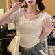 妙奕嘉白色涼感t恤女裝夏季短袖衣服2025新款上衣高腰短t正肩小個(gè)子洋氣 【短款】象牙白蕾絲花邊領(lǐng)短袖 M 【建議90-100斤】