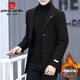 皮爾卡丹（pierre cardin）輕奢高檔春秋季羊毛呢子外套男加厚西裝韓版潮流男士短款風(fēng)衣成熟 黑色【加棉】 加厚 2XL