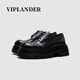 viplander2023年新款圓頭厚底增高齒輪鞋休閑皮鞋男德比鞋142701 黑色 42