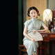 一城風(fēng)絮清枝韻丨短袖復(fù)古民國風(fēng)提花立領(lǐng)少女旗袍日?？纱┰瓌?chuàng) 淺藍(lán)色 M