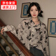 妙奕嘉襯衫女雪紡衫長袖上衣夏季女裝新款薄外套設(shè)計(jì)感襯衣休閑外穿 滿印黑蝴蝶襯衫 均碼 清倉不退換