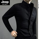 JEEP SPIRIT毛呢保暖男士長(cháng)袖襯衫2025秋冬新款痞帥時(shí)尚修身百搭帥氣襯衣 黑色 XL
