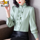 Sorrynam真絲襯衫女長(cháng)袖春秋新款荷葉邊桑蠶絲上衣洋氣小衫立領(lǐng)打底襯衣 淺綠色【長(cháng)袖】 9102 L 105-115斤