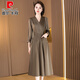 皮爾卡丹（pierre cardin）正式場(chǎng)合連衣裙女秋裝2025新款長(zhǎng)袖高檔高端貴婦人品牌媽裙子 卡其 L