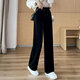 休閑褲女2025秋冬新款高腰褲子寬松垂感直筒褲韓版加絨女士闊腿褲 XE193黑色【春秋款】小個(gè)子 L 【建議110-122斤】