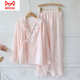 貓人（MiiOW）很仙v領(lǐng)和服棉紗睡衣女士新款春秋季甜美汗蒸純棉家居服套裝舒適 粉色 XL