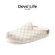 Devo的沃軟木拖鞋勃肯鞋包頭半包半拖套腳街頭時(shí)尚外穿潮女鞋22001 金白方格飛織 35 （建議拍小一碼）