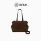 ZESH/澤尚 印象大號旅行包植鞣牛皮手提公文托特包38女神節禮物 卡其棕