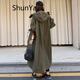 shunya 香港潮牌 長(zhǎng)款風(fēng)衣女過膝春秋新款寬松休閑連帽大衣時(shí)尚顯瘦外套 軍綠色 XL