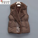 啄木鳥(niǎo)皮毛一體羽絨棉馬甲女收腰秋冬新短款馬夾羊羔毛背心坎肩衣服外套 咖啡 立短 L 建議120-140斤