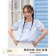 紫涵（ZIHAN）紫涵娃娃領(lǐng)短袖襯衫女2025年夏季新款甜美減齡設(shè)計感寬松藍色小衫 天空藍 L
