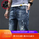軒萊雅純棉牛仔短褲男新款五分馬褲夏季薄款休閑破洞韓版潮流直筒修身中 08牛仔藍 31
