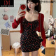 DAVEY MODE套裝女兩件套2025年新款女士夏季衣服碎花吊帶連衣裙顯瘦氣質(zhì)長(zhǎng)裙 【開(kāi)衫黑色吊帶裙】?jī)杉?M 建議90-108斤