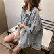 蘭威費(fèi)雷泫雅風(fēng)牛仔外套女秋新款韓版寬松牛仔襯衫學(xué)生短款上衣 藍(lán)色 M