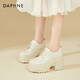 達芙妮厚底粗跟單鞋女款高跟百搭圓頭增高系帶小皮鞋4623404067米色37