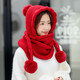 古霖 毛線(xiàn)帽子圍巾一體女冬天韓版潮可愛(ài)加厚連體秋冬季帶圍脖兩件套裝 紅色 帽邊有彈性（加絨加厚）