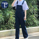 PMOG鹽系牛仔背帶褲女2023夏季新款寬松設(shè)計感小個子減齡顯瘦闊腿褲子 深藍色  L