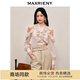 MAXRIENY【商場(chǎng)同款】秋日溫柔氛圍感v領(lǐng)盤(pán)扣領(lǐng)露肩雪紡衫上衣女 粉波點(diǎn) S 01