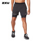 2XU Aero系列短褲 休閑跑步運動(dòng)壓縮褲男二合一五分褲吸汗速干健身褲 黑色 L