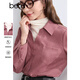 百圖betu女裝秋冬新款襯衫法式假兩件套頭襯衫女2410T60 玫紫色 M