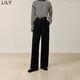 LILY冬新款女裝經(jīng)典垂感百搭職場通勤高腰顯瘦闊腿褲休閑褲女 510黑 M