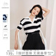 對白【杜鵑同款】時(shí)尚條紋針織短袖女2025夏季新款設計感寬松上衣 黑白條 M