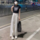 Jret白色直筒牛仔褲女學(xué)生寬松顯瘦夏秋新款掛鉤高街垂感拖地闊腿褲潮 白色卡扣牛仔褲 XS
