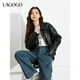 LAGOGO雙排搭扣機車(chē)風(fēng)設計感外套女拉谷谷2024年春秋新款休閑上衣 黑色(W1) M