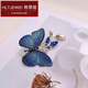 韓萊緹（HANLAITI）新中式刺繡布藝蝴蝶胸針女復古感水鉆別針中國風(fēng)衣飾配飾 X0427刺繡蝴蝶-藍色 B03-302