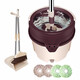 斯妮帝 洗甩一體旋轉拖把桶單桶掃把簸箕組合套裝免手洗甩干脫水升降雙驅動(dòng)掃帚 圓款 拖把頭*2 簸箕掃把套裝*1