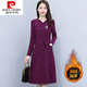 皮爾卡丹（pierre cardin）針織冬季加絨加厚打底連衣裙2025新款女冬裙小個(gè)子中年秋冬裙子 紫色(加絨加厚) L (105-115斤)