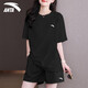 安踏運動(dòng)套裝女夏季速干衣短袖短褲兩件套跑步健身服【男女同款】 1204-2基礎黑 M/170