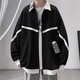 妙奕嘉夾克男士外套春秋款夏季秋季男裝秋裝休閑黑色寬松衣服女士情侶款 翻領(lǐng)寬松白條拼接黑色外套 2XL 【建議140-160斤】
