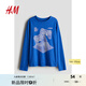 H&M童裝男童夏季T恤潮流時尚舒適簡約印花長袖上衣1195608 亮藍色/游戲控制器 170 170/88