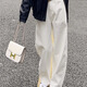 沂懿白色牛仔褲女休閑褲子2025新款窄版直筒褲垂墜感高腰長褲顯瘦寬松 牛仔闊腿褲【白色】 XL