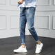 尡韻牛仔褲男春秋九分牛仔褲男小腳修身韓版潮流彈力男士潮牌休閑褲子 HP302(淺藍) 30