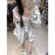 辰衣純美式甜妹連帽格子拼接衛(wèi)衣女2024春秋新款寬松休閑慵懶風學生外套 白灰色（優(yōu)質(zhì)版） M