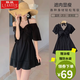 聯(lián)躍 大碼泳衣女保守遮肚200斤溫泉大胸連體裙式遮肉顯瘦韓國(guó)度假泳裝 黑色(+泳帽+防水袋） 2XL 建議【140-160斤】