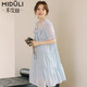 米度麗孕婦連衣裙女裝套裝夏季孕蕾絲夏娃娃裙吊帶裙孕婦裙子 藍色 XL（建議130-160斤左右）