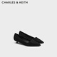 CHARLES&KEITH尖頭貓跟通勤低跟淺口單鞋女士CK1-61720209 BLACK TEXTURED黑色紋理 35