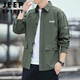 JEEP SPIRIT吉普長袖襯衫男翻領上衣襯衣男士春秋休閑服外套純色 軍綠 XL