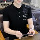 啄木鳥 小立領(lǐng)男款T恤夏季修身有帶領(lǐng)短袖polo打底衫高端印花夏裝薄款上衣服 黑色 L