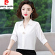 皮爾卡丹（pierre cardin）真絲襯衫女夏季新款職業(yè)短袖百搭短袖襯衣桑蠶絲上衣氣質(zhì)顯瘦減齡 LWZ5879(短袖)白色 2XL (125-135斤