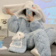 臣昕秋冬季新款睡衣女珊瑚絨三層夾棉可愛(ài)連帽款加厚法蘭絨家居服套裝 L碼