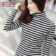 橫行道2026新款女裝保暖加厚長(cháng)袖條紋T恤韓版高領(lǐng)打底衫上衣服 黑白 3XL