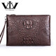 V.V.Brown 鱷魚(yú)皮男士手包男包多功能大容量錢(qián)包手抓包商務(wù)長(cháng)款生日禮物 棕色