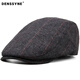 德西納（denssyne）貝雷帽春秋季毛呢格子帽子男復古英倫文藝報童帽畫(huà)家帽鴨嘴前進(jìn)帽  [格紋款] 深灰色 均碼 可調節55-60cm